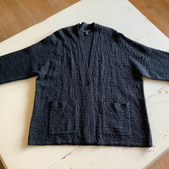 Eileen Fisher Organic Linen Cotton Loose fitting Cardigan sweater Medium - Picture 3 of 10